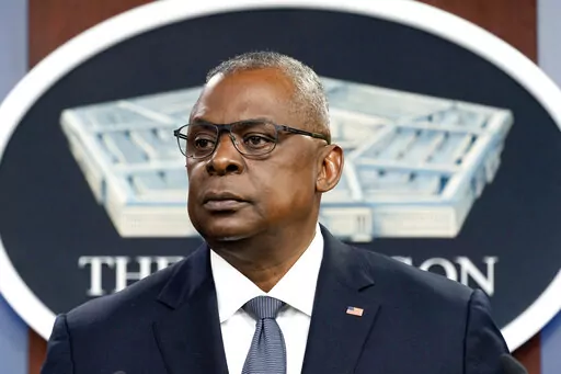 FILE - Secretary of Defense Lloyd Austin pauses while speaking during a media briefing at the Pentagon on Nov. 17, 2021, in Washington. (AP Photo/Alex Brandon, File)