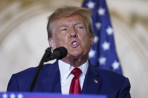 Former President Donald Trump speaks at his Mar-a-Lago estate Tuesday, April 4, 2023, in Palm Beach, Fla., after being arraigned earlier in the day in New York City. (AP Photo/Evan Vucci)