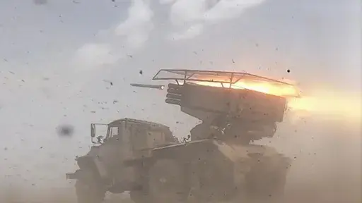 In this photo taken from a video released by the Russian Defense Ministry press service on Thursday, Sept. 26, 2024, a Russian BM-21 Grad self-propelled 122 mm multiple rocket launcher fires on an undisclosed location in Ukraine. (Russian Defense Ministry Press Service via AP)