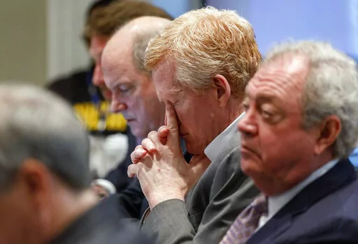 Alex Murdaugh listens to testimony during his double murder trial at the Colleton County Courthouse in Walterboro, S.C., Monday, Feb. 13, 2023. (Grace Beahm Alford/The Post And Courier via AP, Pool)