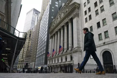 The New York Stock Exchange is seen in New York, Thursday, Feb. 24, 2022.  Stocks have been shaky this year, with the S&P 500 at one point dropping more than 10% from its record, mostly because of inflation worries.  (AP Photo/Seth Wenig)