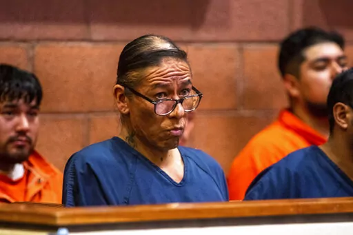Nathan Chasing Horse seated in a court room, Monday, Feb. 6, 2023, in North Las Vegas, Nev. Nathan Chasing Horse appeared in court for the second time after his arrest on charges of sexual assault and human trafficking. (AP Photo/Ty O'Neil)