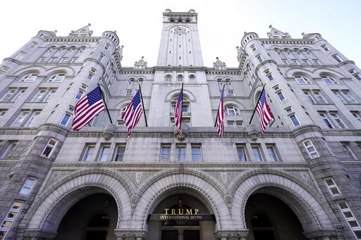 A view of The Trump International Hotel is seen, March 4, 2021, in Washington. Former President Donald Trump’s businesses and inaugural committee have reached a deal to pay Washington, D.C., $750,000 to resolve a lawsuit that alleged the committee overpaid for events at the Trump International Hotel and enriched the former president’s family in the process. That's according to the District of Columbia’s attorney general. (AP Photo/Julio Cortez, file)