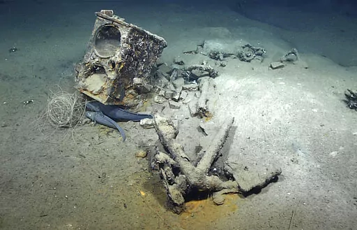 This image taken by NOAA Ocean Exploration in February 2022 shows what researchers believe to be the wreck of the only whaling ship known to have sunk in the Gulf of Mexico. The two-masted brig Industry went down in 1836 about 70 miles from the mouth of the Mississippi River. (NOAA Ocean Exploration via AP)