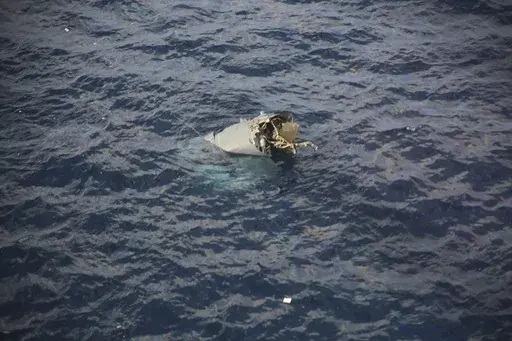 In this photo provided by Japan Coast Guard, debris believed to be from a U.S. military Osprey aircraft is seen off the coast of Yakushima Island in Kagoshima Prefecture in Japan, Nov. 29, 2023. (Japan Coast Guard via AP, File)