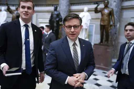 House Speaker Mike Johnson of La., walks on Capitol Hill, Thursday, Jan. 18, 2024, in Washington. (AP Photo/Yuri Gripas)