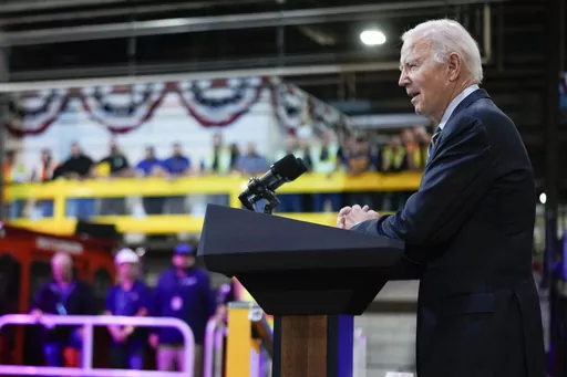 President Joe Biden speaks at the Amtrak Bear Maintenance Facility, Monday, Nov. 6, 2023, in Bear, Del. Biden goes into next year's election with a vexing challenge: Just as the U.S. economy is getting stronger, people are still feeling horrible about it. Pollsters and economists say there has never been as wide a gap between the underlying health of the economy and public perception. (AP Photo/Andrew Harnik, File)