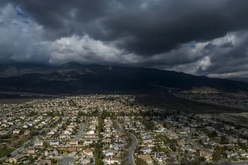 Rain clouds hover over Rancho Cucamonga, Calif., Wednesday, Dec. 7, 2022. Voters in one of Southern California's largest counties have delivered a pointed if largely symbolic message about frustration in the nation's most populous state: Officials will soon begin studying whether to break free from California and form a new state. Voters in one of Southern California's largest counties have delivered a pointed if largely symbolic message about frustration in the nation's most populous state: Off