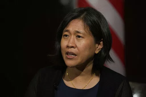 U.S. Trade Representative Katherine Tai gestures during an interview with The Associated Press in Bangkok, Thailand, Friday, May 20, 2022. With world economies all suffering from more than two years of the coronavirus pandemic and global supply problems exacerbated by Russia's invasion of Ukraine, the United States has an "incredible opportunity" to engage with other nations from a common playing field and forge new partnerships and agreements, the top U.S. trade negotiator told The Associated P