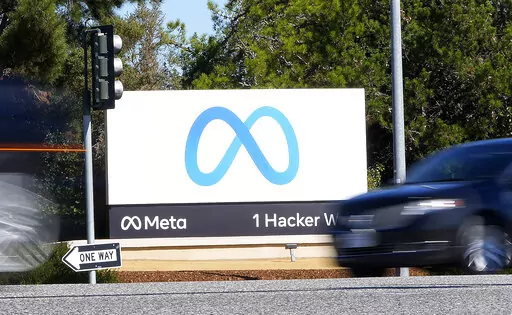 In this Oct. 28, 2021, photo, Facebook unveiled their new Meta logo on a sign at the company headquarters in Menlo Park, Calif. A new report from Meta finds a big jump in disinformation and propaganda linked to Russia's invasion of Ukraine. The company, which owns Facebook and Instagram, said its review of the first quarter of 2022 also found an increase in domestic disinformation and propaganda in countries around the world (AP Photo/Tony Avelar, File)