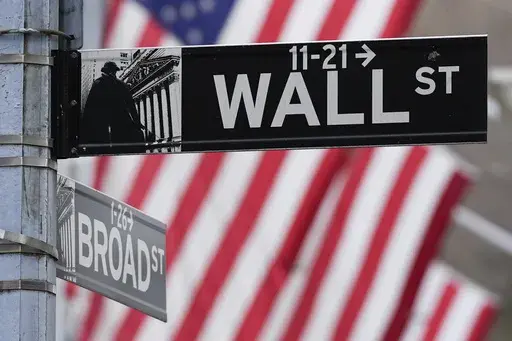 A sign outside the New York Stock Exchange marks the intersection of Wall and Broad Streets, Tuesday, Jan. 28, 2025, in New York. (AP Photo/Julia Demaree Nikhinson, File)