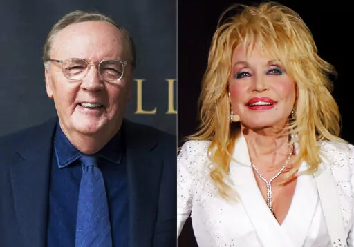 Author James Patterson appears at an event to promote his novel in New York on June 5, 2018, left, and Dolly Parton performs in concert on July 31, 2015, in Nashville, Tenn. The pair completed a project with words and music, “Run, Rose, Run,” an Amazon.com bestseller even before publication, and the work of fiction to arrive with an accompanying soundtrack. (AP Photo)