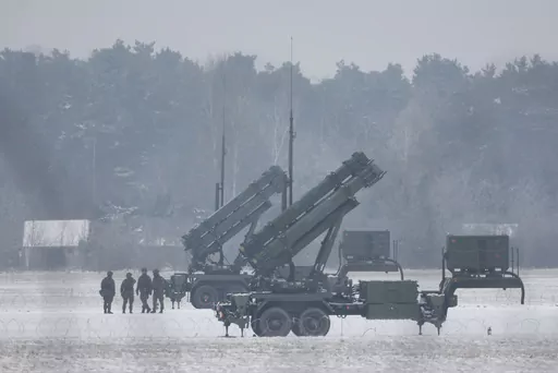 Patriot missile launchers acquired from the U.S. last year are seen deployed in Warsaw, Poland, on Feb. 6, 2023. Ukraine’s defense minister said Wednesday April 19, 2023 his country has received U.S-made Patriot surface-to-air guided missile systems it has long craved and which Kyiv hopes will help shield it from Russian strikes during the war. (AP Photo/Michal Dyjuk, File)