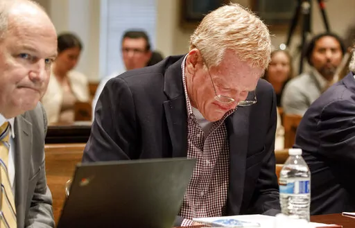 Alex Murdaugh becomes emotional after seeing his family in the courtroom as opening statements begin in his double murder trial at the Colleton County Courthouse in Walterboro, S.C, Wednesday, Jan. 25, 2023. (Grace Beahm Alford/The State via AP)