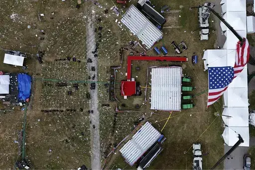 The Butler Farm Show, site of a campaign rally for Republican presidential candidate former President Donald Trump, is seen Monday July 15, 2024 in Butler, Pa. Trump was wounded on July 13 during an assassination attempt while speaking at the rally. (AP Photo/Gene J. Puskar)