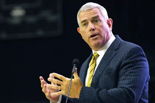 Republican House Speaker Philip Gunn of Clinton, speaks before the business leaders at the Mississippi Economic Council's annual "Hobnob Mississippi" in Jackson, Miss., Thursday, Oct. 27, 2022. Gunn spoke of the Legislature working together to raise the salaries of public school teachers and its residual effect of helping retain veteran teachers in the state. (AP Photo/Rogelio V. Solis)