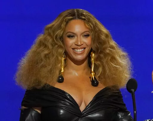 Beyonce appears at the 63rd annual Grammy Awards in Los Angeles on March 14, 2021. Beyoncé is nominated for nine Grammy Awards, including record and song of the year for “Break My Soul” along with album of the year with “Renaissance." (AP Photo/Chris Pizzello, File)