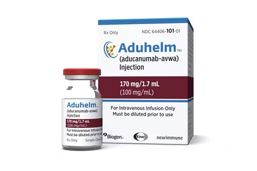 This image provided by Biogen on Monday, June 7, 2021 shows a vial and packaging for the drug Aduhelm. The Food and Drug Administration’s contentious approval of a questionable Alzheimer’s drug took another hit Thursday, Dec. 29, 2022, as congressional investigators called the process “rife with irregularities.” (Biogen via AP, File)
