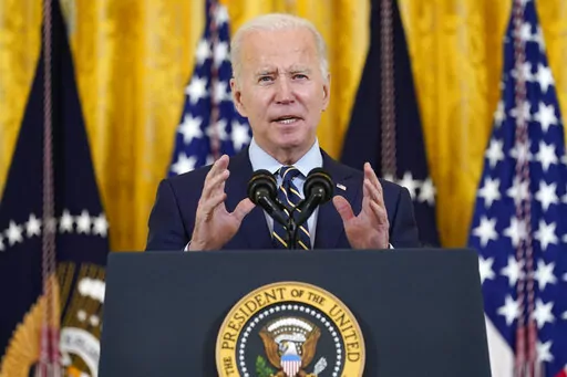 President Joe Biden speaks from the East Room of the White House in Washington, Dec. 6, 2021. The Biden administration is distributing an additional $4.5 billion in funds to help low-income Americans cover heating costs during a second pandemic winter, with cold-weather states receiving the largest share. (AP Photo/Susan Walsh, FIle)