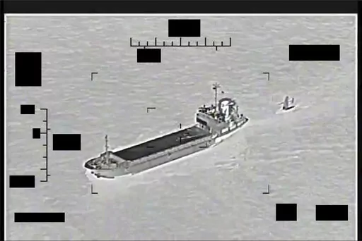 This photo released by the U.S. Navy shows the Iranian Revolutionary Guard ship Shahid Bazair, left, towing a U.S. Navy Saildrone Explorer in the Persian Gulf on Tuesday, Aug. 30, 2022. The U.S. Navy's Mideast-based 5th Fleet said Tuesday that Iran's paramilitary Revolutionary Guard seized and later let go of a U.S. sea drone in the Persian Gulf. Iran did not immediately acknowledge the incident, though it comes amid heightened tensions over Tehran's tattered nuclear deal with world powers. (U.S