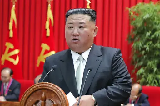 In this photo provided by the North Korean government, North Korean leader Kim Jong Un gives a lecture at the Central Cadres Training School in North Korea on Oct. 17, 2022. Independent journalists were not given access to cover the event depicted in this image distributed by the North Korean government. The content of this image is as provided and cannot be independently verified. (Korean Central News Agency/Korea News Service via AP, File)