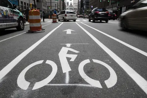 A bicycle lane along Market Street in Philadelphia, on June 4, 2018. (AP Photo/Matt Rourke, File)