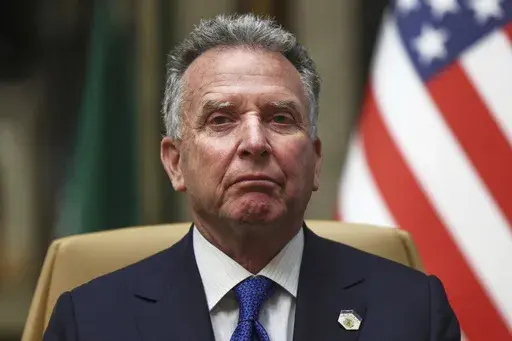 U.S. Middle East envoy Steve Witkoff attends and interview after participating in a meeting with U.S. Secretary of State Marco Rubio, U.S. national aecurity adviser Mike Waltz, Russian Foreign Minister Sergei Lavrov and Russian President Vladimir Putin's foreign policy advisor Yuri Ushakov, at Diriyah Palace, in Riyadh, Saudi Arabia, Feb. 18, 2025. (Evelyn Hockstein/Pool Photo via AP)