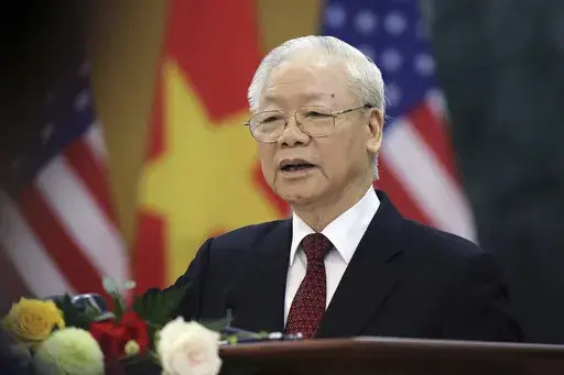 Vietnamese General Secretary of the Communist Party Nguyen Phu Trong addresses the media in Hanoi, Vietnam, on Sept. 10, 2023. The powerful head of Vietnam’s ruling Communist Party, has died, official media say on Friday, July 19, 2024. (Luong Thai Linh/Pool Photo via AP, File)