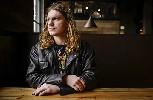 Dakota Adams poses for a photograph during an interview, Feb. 21, 2024, in Kalispell, Montana. Adams, the estranged son of Oath Keepers founder and imprisoned seditionist Stewart Rhodes, is running for the legislature in Montana as a Democrat. He said the Jan. 6, 2021 insurrection "as a whole" led to his decision to run for office. Adams is realistic about his chances of winning in the deep red northwestern corner of the state, but says he believes he can help some Republican voters see things d