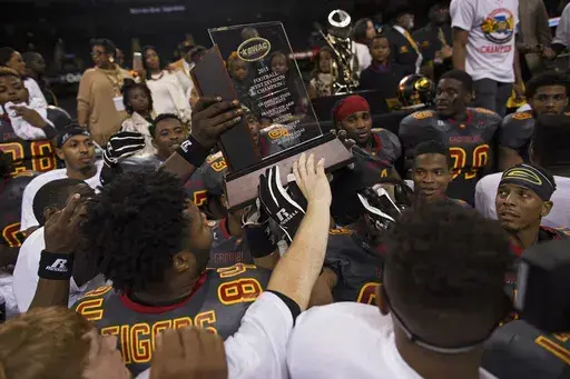 Grambling State celebrates their win over Southern University in the Bayou Classic NCAA college football game in New Orleans, Saturday, Nov. 28, 2015. (AP Photo/Max Becherer, File)