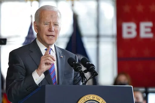 President Joe Biden speaks at an event to promote his infrastructure agenda at University of Wisconsin-Superior, Wednesday, March 2, 2022, in Superior, Wis. (AP Photo/Patrick Semansky)