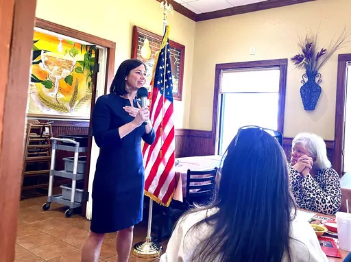 Alabama Republican Senate candidate Katie Britt speaks to a GOP club meeting on March 1, 2022, in Opelika, Ala., on May 16, 2022. Alabama’s Republican primary for the U.S. Senate seat being vacated by retiring U.S. Sen. Richard Shelby is a bitter high-dollar fight between three frontrunners battling for a spot in an anticipated runoff. U.S. Rep. Mo Brooks who won _ and then lost _ former President Donald Trump’s backing in the race faces  Katie Boyd Britt, the former leader of Business Coun
