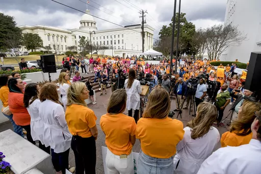Hundreds gather for a protest rally for in vitro fertilization legislation Feb. 28, 2024, in Montgomery, Ala. The recent ruling by the Alabama Supreme Court that frozen embryos can be considered children, halting IVF treatments in the state, is a clear example of why races for state supreme courts will be among the most expensive and hotly contested this year. State high court seats will be on the ballot in more than 30 states, and several of those races have the potential to flip political cont