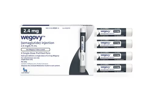 This image provided by Novo Nordisk on Friday, June 4, 2021 shows a package of injection pens for the company's semaglutide medication, named Wegovy. People taking the popular diabetes and obesity drugs Ozempic and Wegovy had a lower risk of suicidal thoughts than those taking other medications to treat the same conditions, according to research, funded by the U.S. National Institutes of Health, published Friday, Jan. 5, 2023. It comes as European and U.S. regulators look into anecdotal reports 