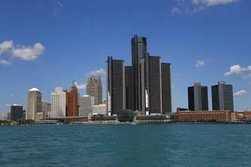 In this May 12, 2020, photo, the Detroit skyline is shown from the Detroit River. Detroit sued the U.S. Census Bureau on Tuesday, Sept. 20, 2022, over population estimates from last year that show the city lost an additional 7,100 residents, opening another front against the agency in a battle over how its people have been counted in the past two years. (AP Photo/Paul Sancya, File)