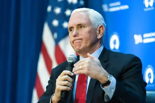 Former Vice President Mike Pence speaks at the National Press Club in Washington, Nov. 30, 2021. Pence is unveiling a new policy platform for Republicans ahead of this year's midterms elections. He's offering a framework for candidates — and possibly himself — as he carves out a lane ahead of a potential 2024 presidential run.(AP Photo/Manuel Balce Ceneta, File)