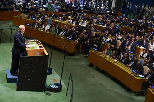Luiz Inácio Lula da Silva, President of Brazil, addresses the 78th session of the United Nations General Assembly at United Nations headquarters, Tuesday, Sept. 19, 2023. (AP Photo/Seth Wenig)
