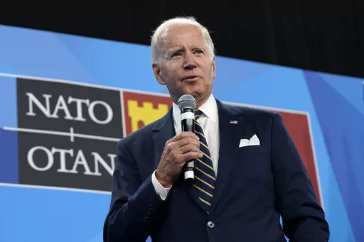 President Joe Biden speaks during a news conference on the final day of the NATO summit in Madrid, June 30, 2022. Russia’s war in Ukraine will top the agenda when U.S. President Joe Biden and his NATO counterparts hold a summit in the Lithuanian capital Vilnius over two days starting on Tuesday, July 11, 2023. (AP Photo/Susan Walsh, File)